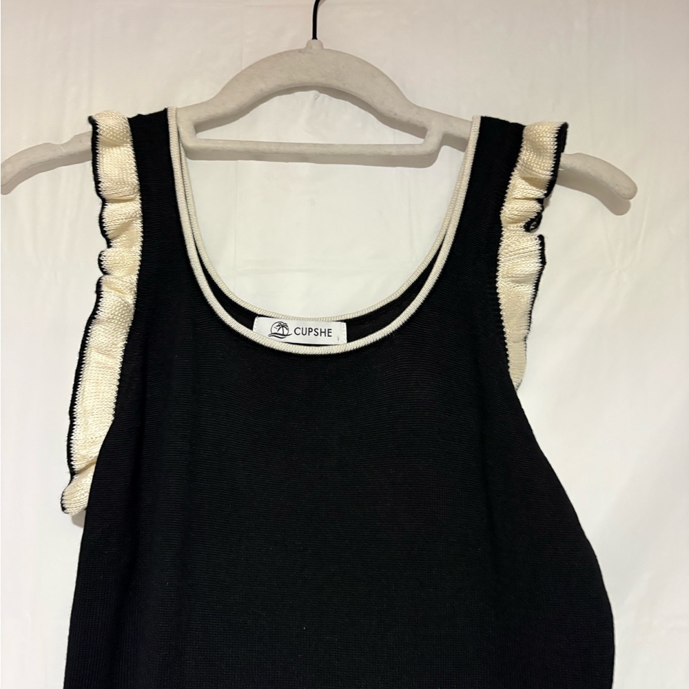 Cupshe Black Maxi Swim Coverup with Cream Ruffle Accents - Picture 4 of 11